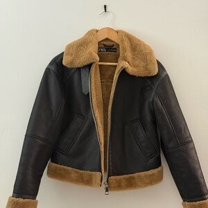 Zara Black Aviator faux leather Jacket